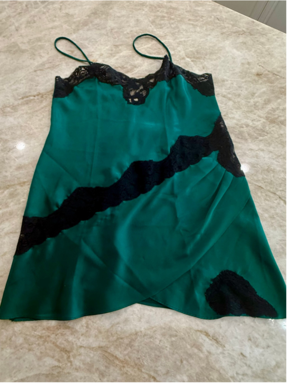 Victoria Secret vintage chemise emerald green & Black Lace Chemise Slip, Size M